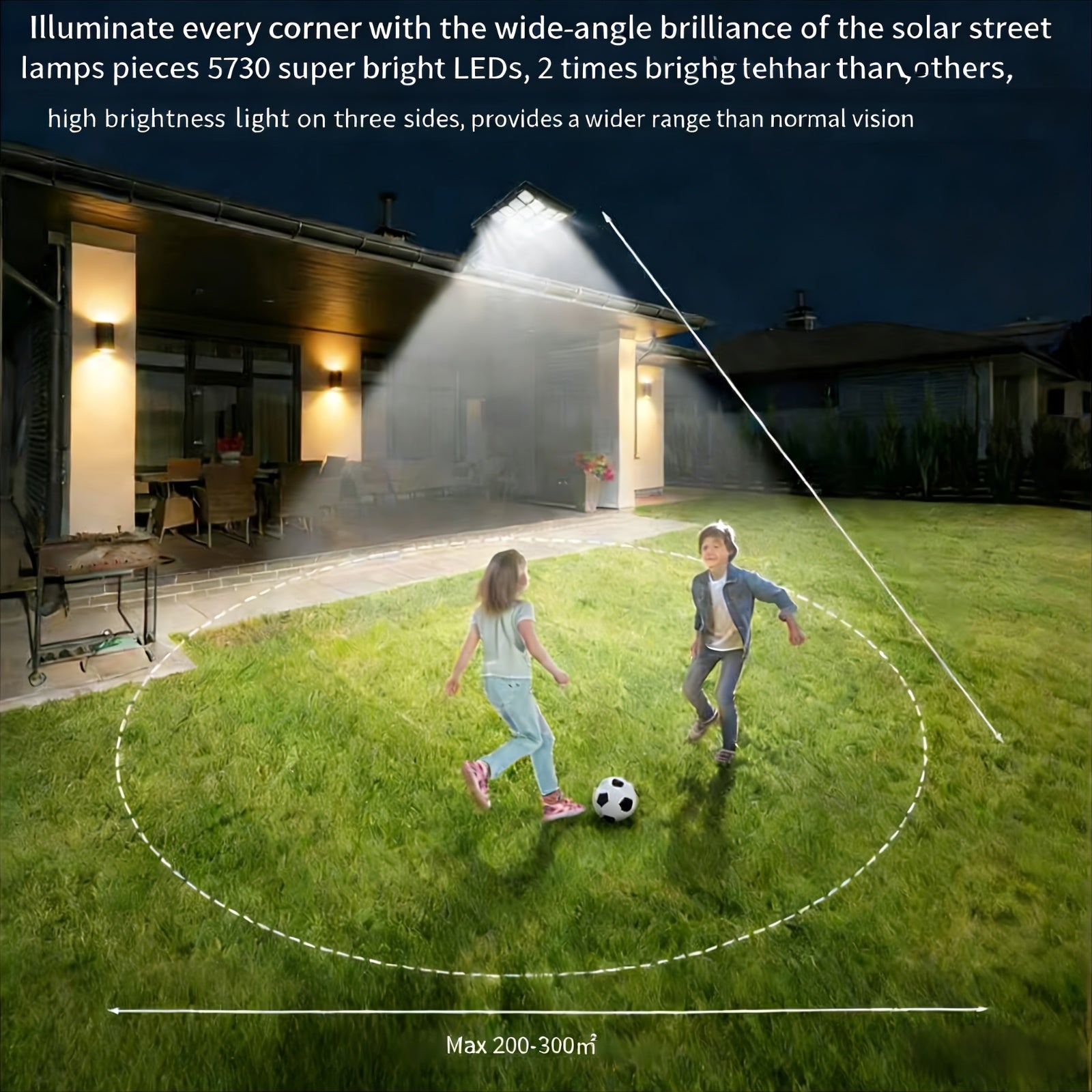 Solar Outdoor Street Light, Solar Floodlight with Motion Sensor and Remote Control, Solar Floodlight for Garden, Courtyard, Pathway, Parking Lot