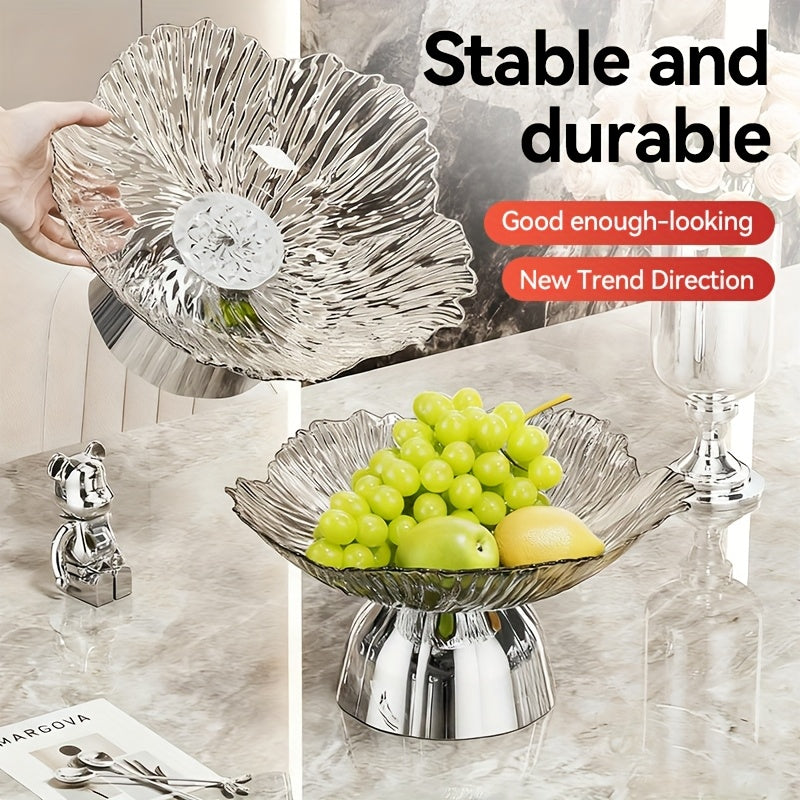 LDQ Elegant Oval Fruit & Snack Stand with Tray - Large Capacity Leaf-Shaped Rim, Sturdy Lightweight Plastic Party Tray, for Kitchen, Dessert Table, Wedding, Party - Space-Saving Multi-Functional Fruit Bowl & Event Utility (Pet-Friendly)