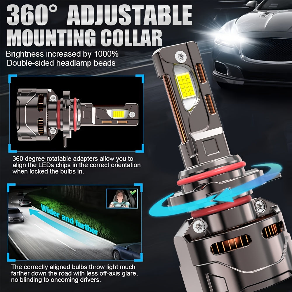 2 Super Bright LED Car Headlight Bulbs, 59400 Lumens, 330W High Power, 12V/24V, Compatible with H1 H4/9003/HB2 H7/H18 H16/H11/H9/H8 9005 9006/HB4 9012/HIR2-O127 Sockets. High/Low Beam Integrated