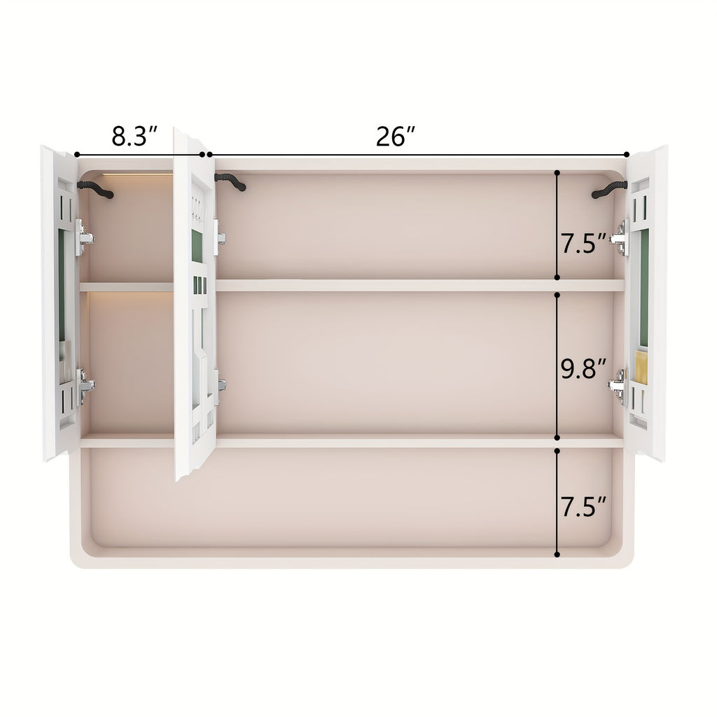 Stone 35"x28" Aluminum Bathroom Mirror Cabinet with Smart LED Lighting & Anti-Fog - Wall Mount Vanity Mirror with Cosmetics Shelf & Hair Dryer Holder, Khaki