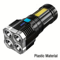 1PC 4LED Flashlight with COB Side Light, 4 Lighting Modes USB Rechargeable, Camping Tool, Plastic Material