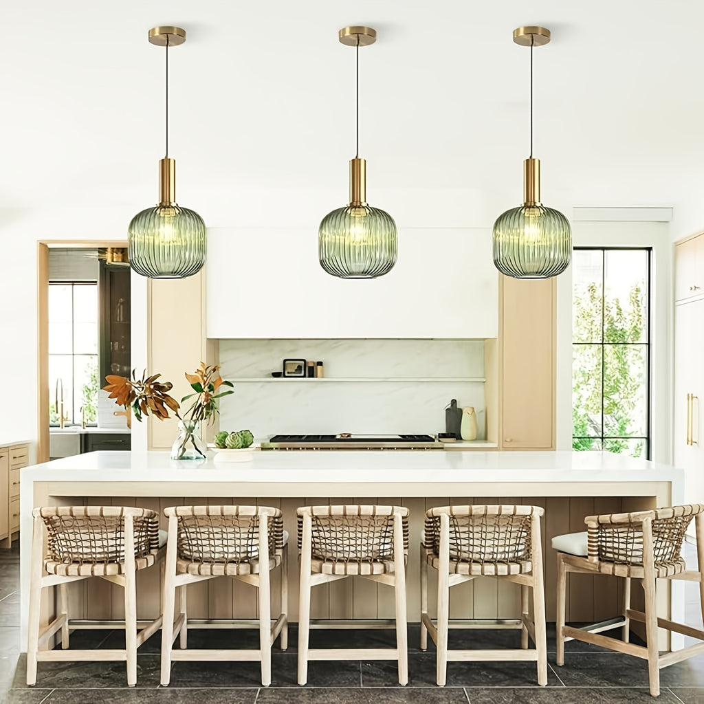 Green/Amber Modern Glass Pendant Light, 1-Light Semi-Flush Mount Ceiling Light, E26 Base Adjustable Globe Pendant Lighting, Dining Room, Kitchen Island, Porch Pendant Light (Bulb Not Included)