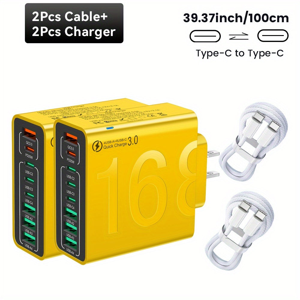 8 Ports With Cable - Global Voltage 110-130V Power Adapter Brick For IPhone 17/16, For IPad, For Samsung, MacBook - Compact Cube Design, Charger For Business Trips & Home Use, Portable Fast Charger, Fast Charger Type C Cable With Adapter
