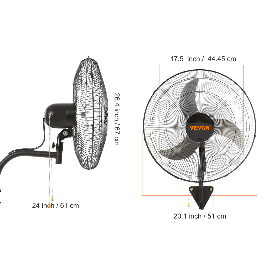 VEVOR Wall Mount Fan, 1/2 Pack, 18 Inch Oscillating, 3 Speed Settings, Max 4000 CFM, Industrial Indoor Fan, Ideal for Commercial, Residential, Warehouse, Greenhouse, Workshop, Basement, Garage, Black