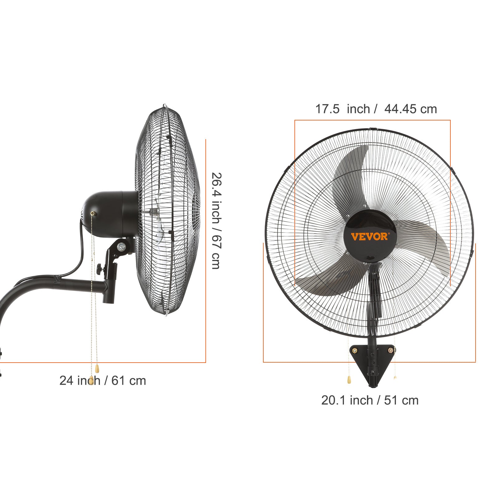 VEVOR Wall Mount Fan, 1/2 Pack, 18 Inch Oscillating, 3 Speed Settings, Max 4000 CFM, Industrial Indoor Fan, Ideal for Commercial, Residential, Warehouse, Greenhouse, Workshop, Basement, Garage, Black