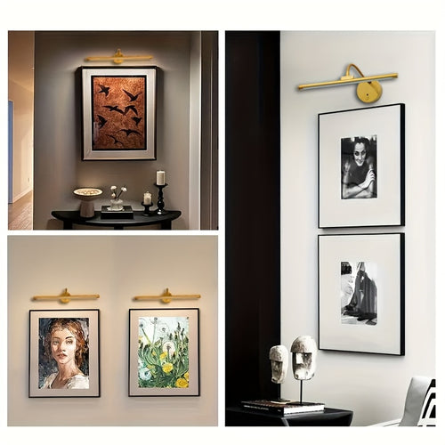 12.59-Inch Gold-Plated Metal Rechargeable LED Picture Light - Dimmable, Art Lighting, with Infrared Remote Control, Suitable for Living Room and Bedroom Decor, Living Room Enhancement | Stylish Wall Light | LED Light, Living Room Light