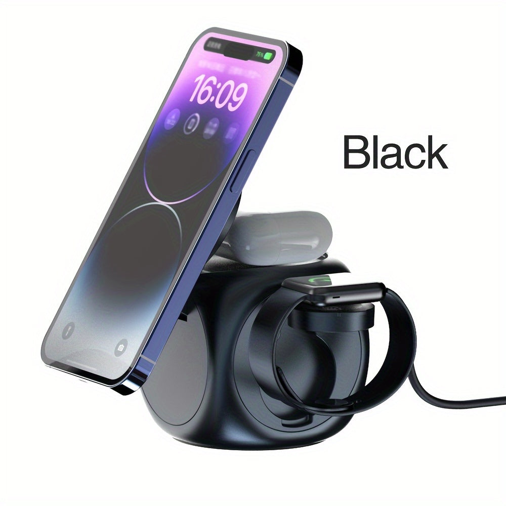 3-in-1 Magnetic Wireless Charging Station with 15W Fast Charging, All-in-One Charger for iPhone 15 14 13 12, for Samsung S24/S24/S22/S21, for Pixel, for Apple Watch & Smart Watch, for AirPods & Earbuds, Desktop Magnetic Charger