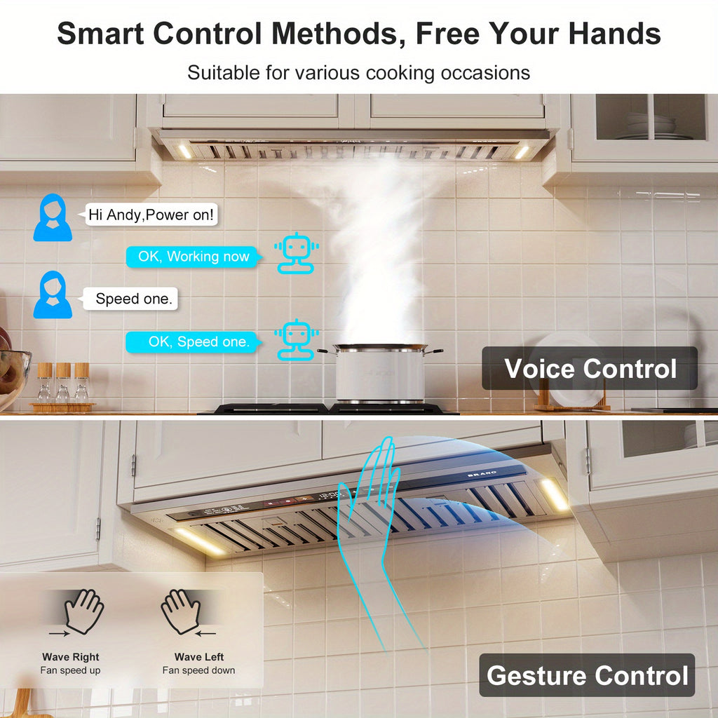 30-Inch Built-In/Insert Range Hood, 900 CFM, Stainless Steel Kitchen Exhaust Fan, Convertible Ducted/Ductless