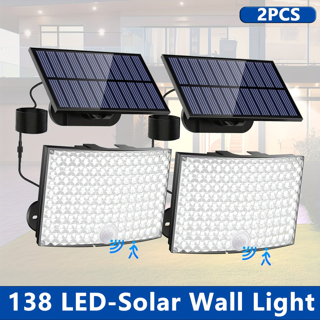 1/2 Pack Outdoor Solar Courtyard Light, with 138 High-Brightness LEDs, Motion Sensor Exterior Wall Light, IP65 Security Light, Wall Light with 16.4FT Cable, Street Light with 3 Lighting Modes, Cool White Light, Perfect for Courtyards and Parks