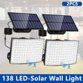 1/2 Pack Outdoor Solar Courtyard Light, with 138 High-Brightness LEDs, Motion Sensor Exterior Wall Light, IP65 Security Light, Wall Light with 16.4FT Cable, Street Light with 3 Lighting Modes, Cool White Light, Perfect for Courtyards and Parks