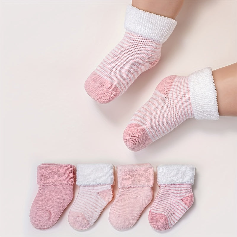 4双装婴幼儿秋冬保暖加厚毛圈袜新生儿宝宝中筒袜