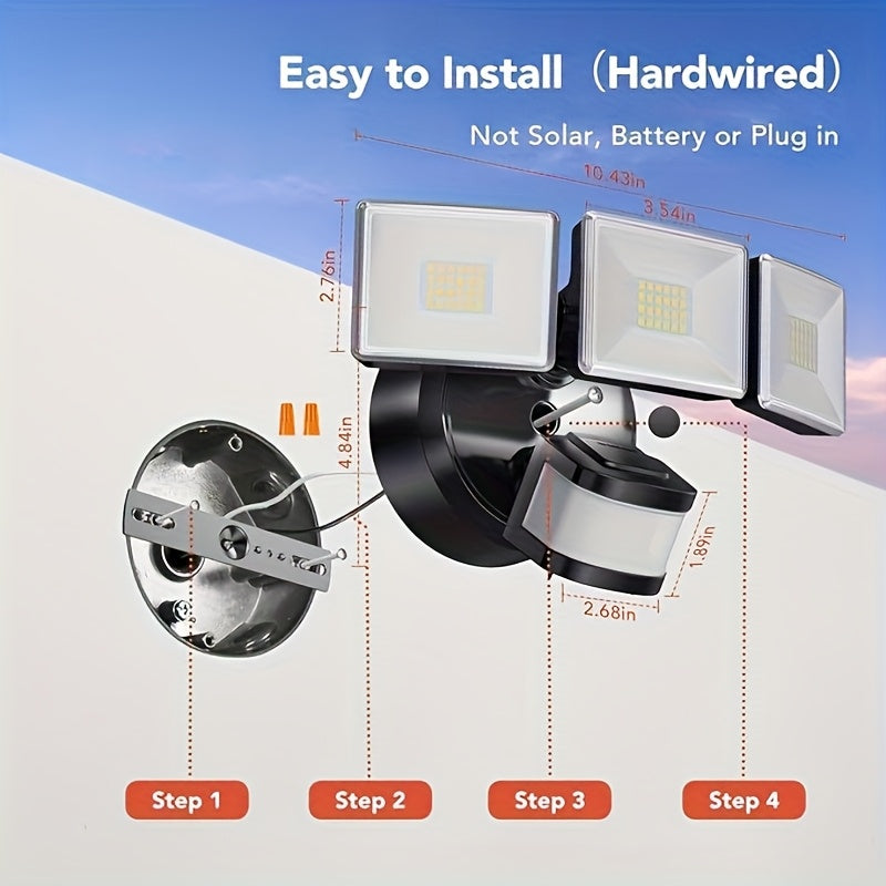 SYVIO Outdoor Flood Light, LED Security Light Coverage Area 4500 sq ft, 4500 Lumens / 30 Watts, IP65 Rating, 240 Degree / 50 ft Detection Range, 3 Modes (Dusk to Dawn), Suitable for Patio Garden, Garage and Backyard FT Area Lighting