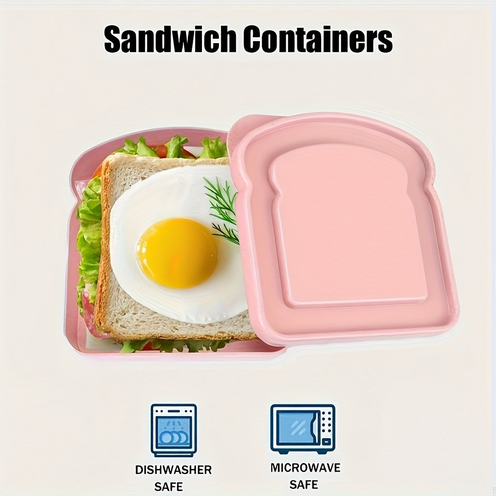 Sandwich Box, Lunch Box – Plastic Toast-Shaped Food Storage Container with Lid – Microwave & Dishwasher Safe – Perfect for Home or Adults (Colorful)