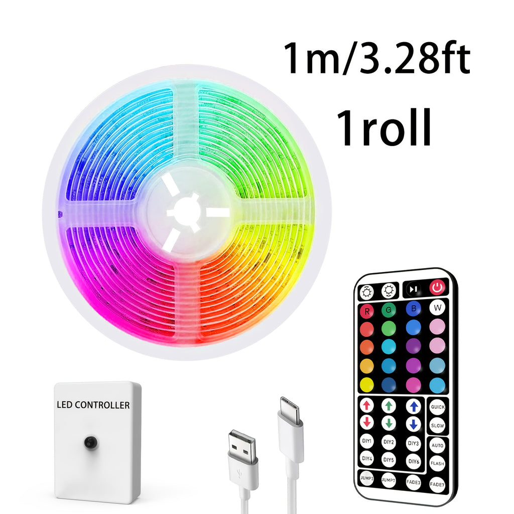 Type-C接口灯带，长度可选3.28到98.43英尺，具有RGB动态灯光和LED灯，配备44键遥控器和信号接收器，可更改模式，适用于天花板、卧室、酒吧、复活节庆祝活动