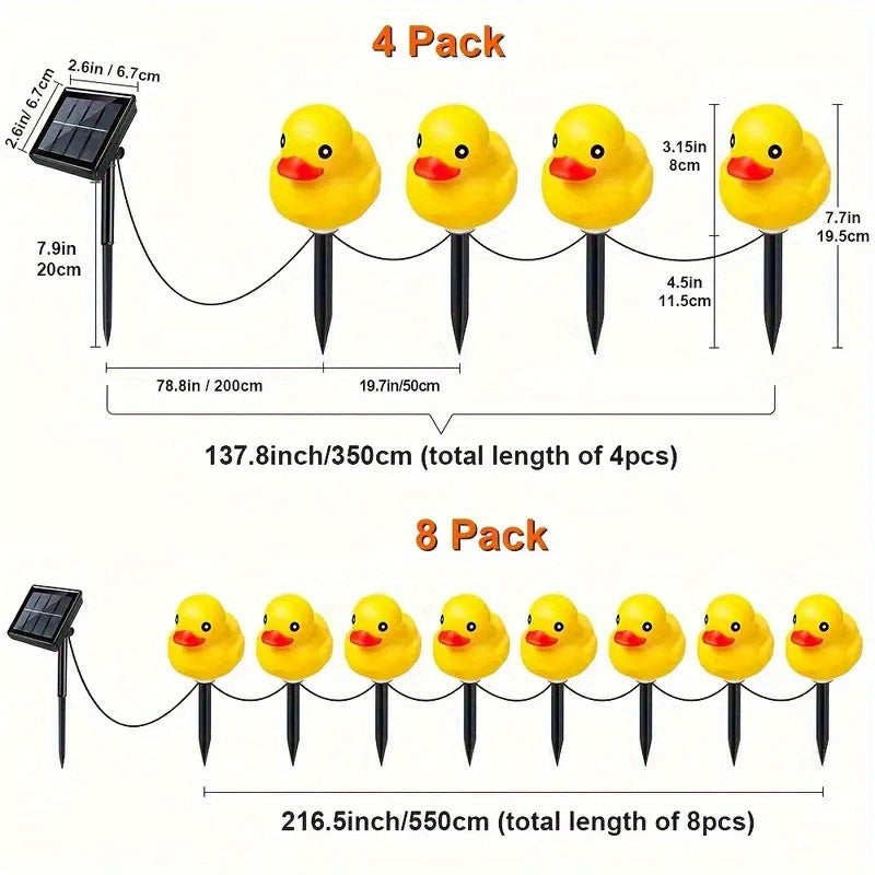 Solar Yellow Duck Light, Multi-Color Changing 8 LED, for Flower Garden Courtyard, Christmas and Halloween Decorative String Light