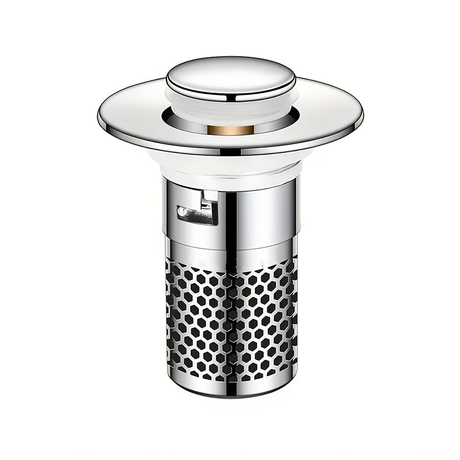 Heavy Duty Bathroom Sink Drain Stopper – Odor Proof & Rustproof, Hair Catcher, Fast Draining, Easy Fit for Bathtub, Shower, Stainless Steel Sink Strainer, Kitchen Drain Plug, Simple Cylinder Design, Modern Metal Finish, Home Upgrade