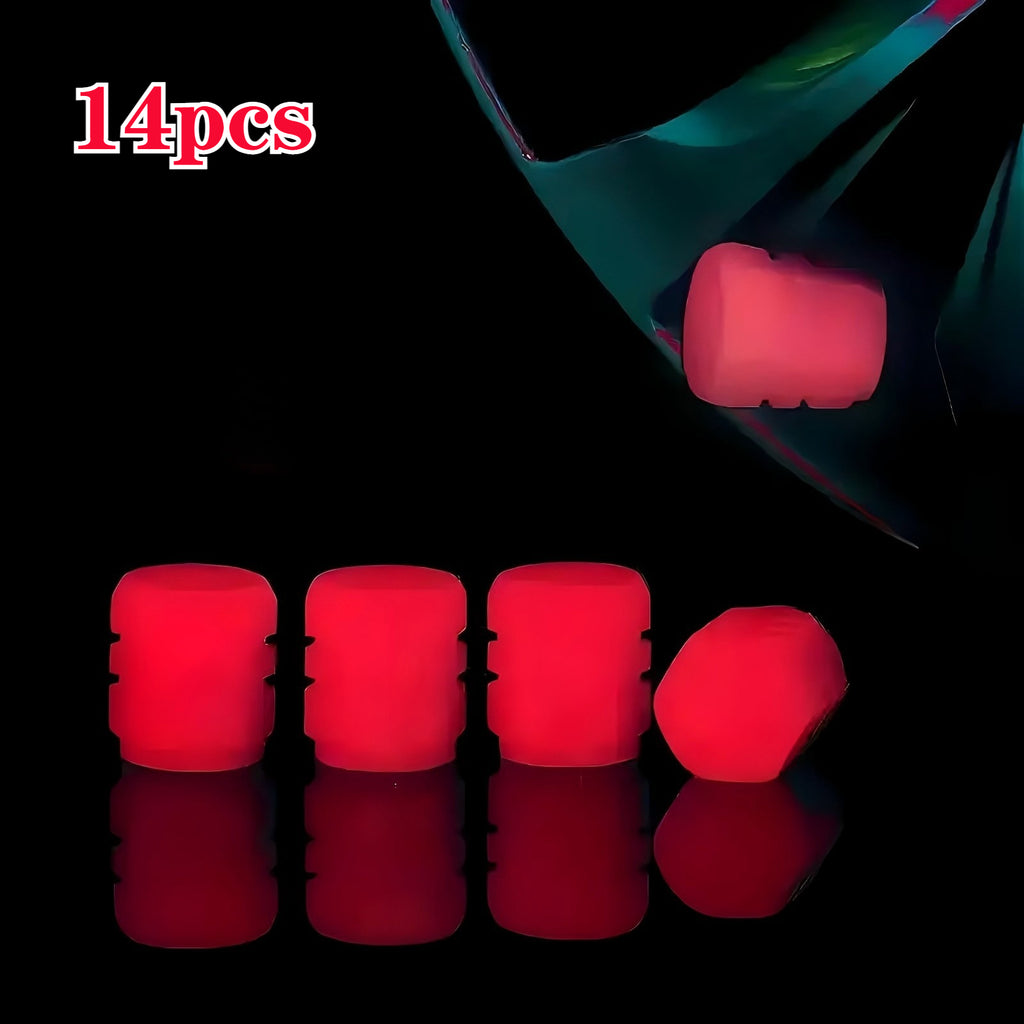 14-Pack Glow in the Dark Tire Valve Stem Caps Fluorescent Valve Core Covers, Car, E-Bike, Motorcycle, Bicycle, Truck Tire Ultra Bright Reflective Valve Core Caps, Colorful Bright Neon Tire Decoration, Night Riding Safety Accessory