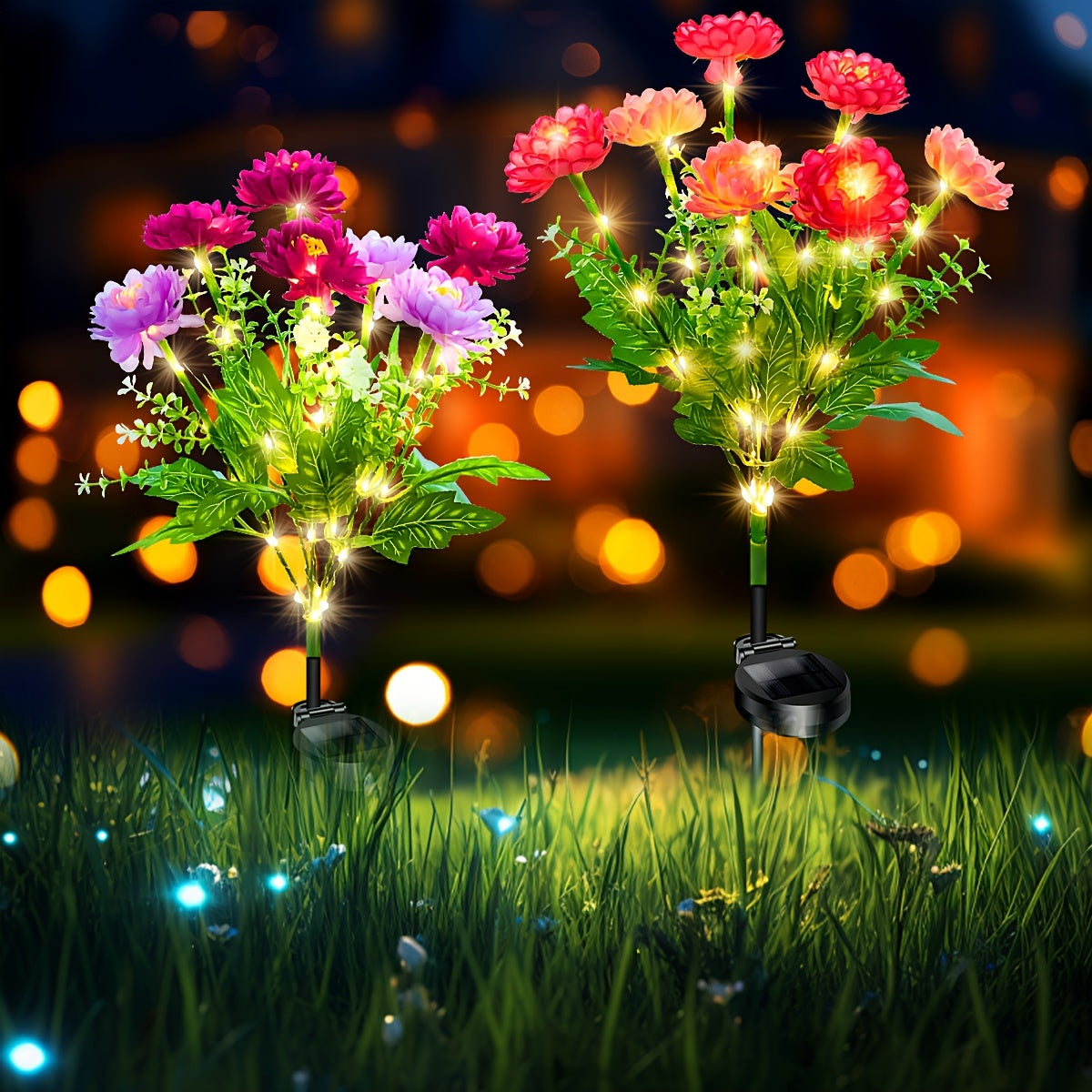 Five-Piece Solar Garden Light, Simulated Snow Lotus Glow, Outdoor Waterproof Flower Light, Outdoor Ambient Light, Suitable for Decorating Lawn, Garden, Path, Courtyard, Warm and Romantic Holiday Gift.
