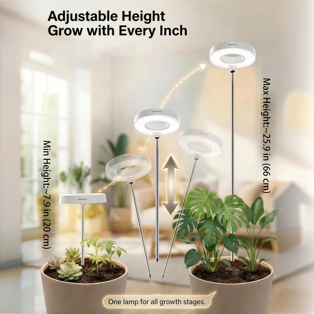 3-Pack Indoor Plant Grow Light, 720° Magnetic Mount Head, Full Spectrum, Height Adjustable, 3/6/9H Timer & Brightness Dimmable, for Tall Floor Plants, White
