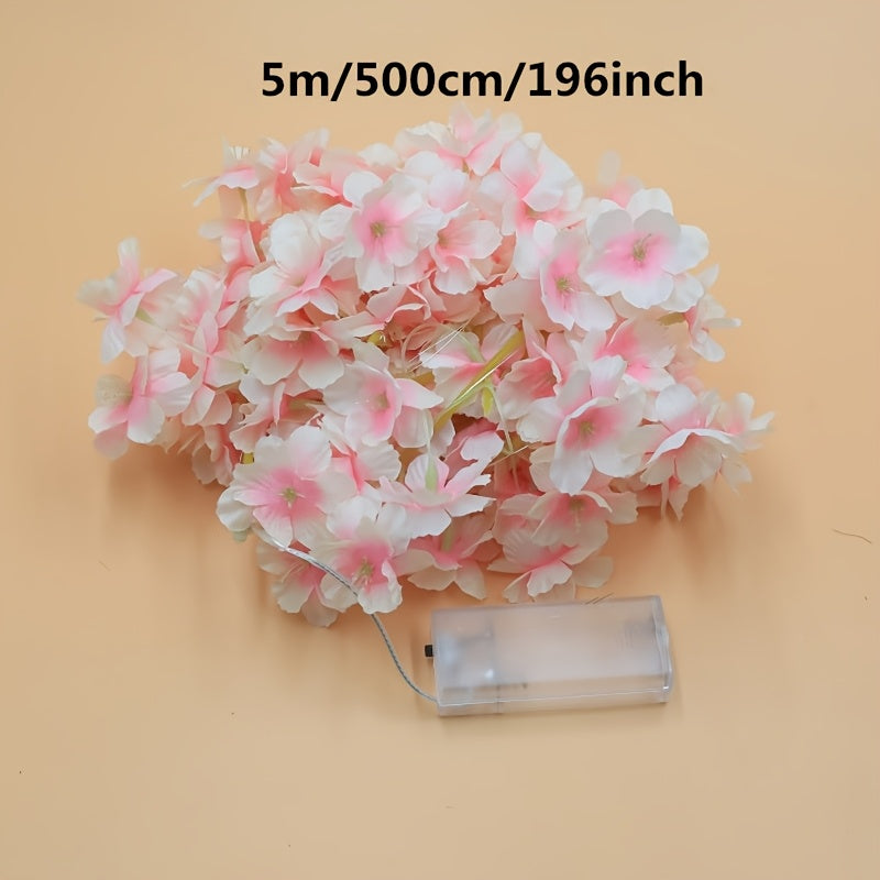 196.85英寸 50LED 仿真樱花串灯，仙女灯，电池供电LED灯串，母亲节礼物，生日派对，婚礼，卧室，墙壁装饰，浪漫家居装饰，室内装饰灯串，阳台