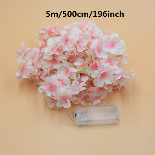 196.85英寸 50LED 仿真樱花串灯，仙女灯，电池供电LED灯串，母亲节礼物，生日派对，婚礼，卧室，墙壁装饰，浪漫家居装饰，室内装饰灯串，阳台