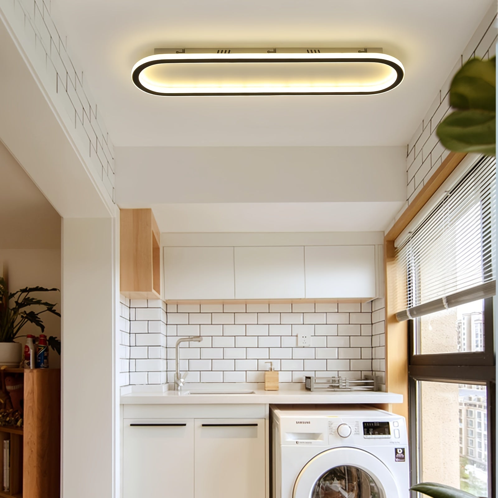23.6-Inch Dimmable Ceiling Light, Long Oval Recessed Ceiling Light, Hallway Fixture, Black Ceiling Light, Slim Modern Ceiling Light, Suitable for Bedroom, Kitchen, Living Room, Dressing Room