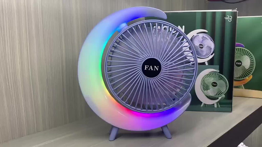 9.45 Inch Desktop Fan, 3 Speed Adjustable Summer Cooling Fan, Fast Cooling Running Light Fan, 1200mAh Long Lasting Battery Multifunctional Rotating Desk Fan, USB Rechargeable Portable Fan for Home Dormitory Office Indoor Use