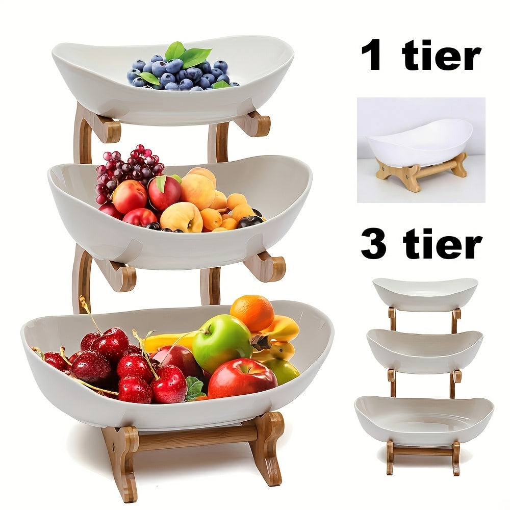 Fast Shipping, 1-Tier / 3-Tier Fruit Tray Stand, Kitchen Counter Storage Rack, Space-Saving Multi-Layer Fruit Vegetable Bowl, Suitable for Dining Table Pantry Cafe, Modern Wave Design Stylish Home Essential for Daily Cooking