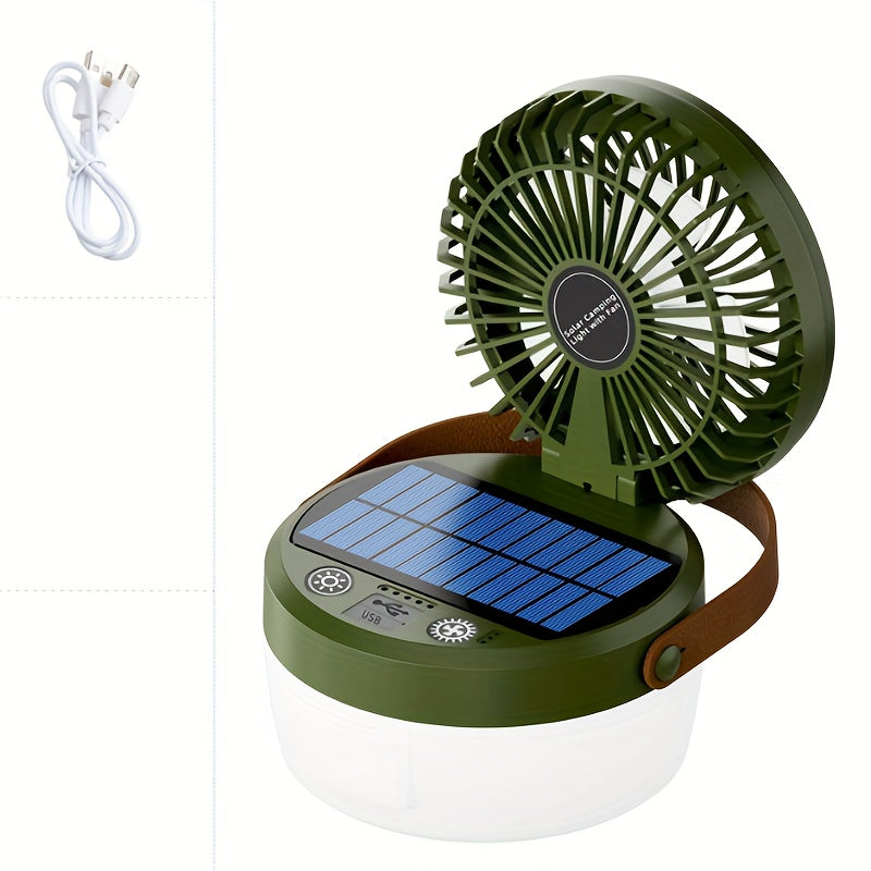 1pc Solar LED Light Rechargeable Outdoor Travel Fan Flashlight, New Portable Solar Camping Folding Fan Light, Desktop Camping Handheld Electric Lamp, USB Port Electronic Fan, Outdoor Camping Accessories