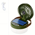 1pc Solar LED Light Rechargeable Outdoor Travel Fan Flashlight, New Portable Solar Camping Folding Fan Light, Desktop Camping Handheld Electric Lamp, USB Port Electronic Fan, Outdoor Camping Accessories