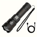 Ultra Powerful XHP50 LED Flashlight, Built-in Rechargeable Battery, Super Bright Zoomable Light, Perfect for Camping, IP65 Waterproof