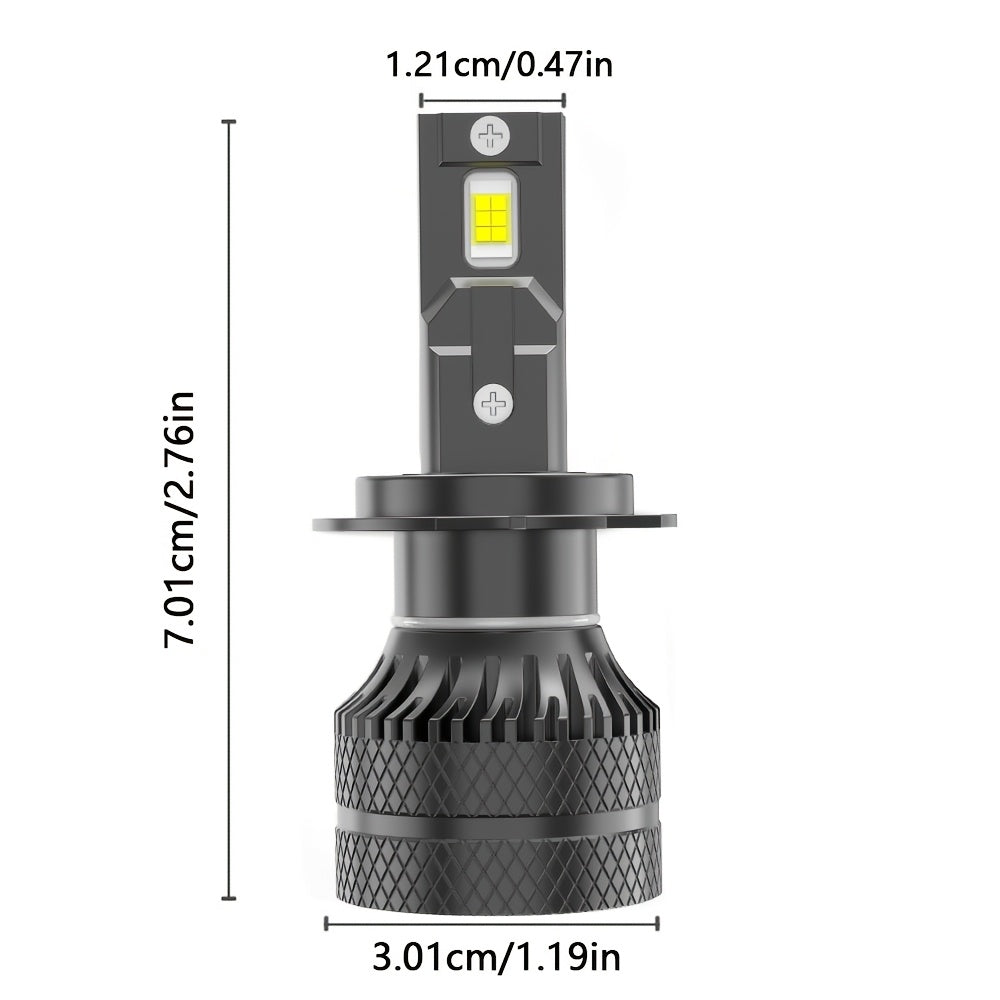 2-Pack H7 LED Headlight Bulbs, Super Bright 6500K White Light, 24750 Lumens, Compatible with H1, H4, H7, H11, HB3, 9005, HB4, 9006, HIR2, 9012, 600% Brightness Increase, 12 LED Chips, for Motor Vehicles - B0045, No Battery Included
