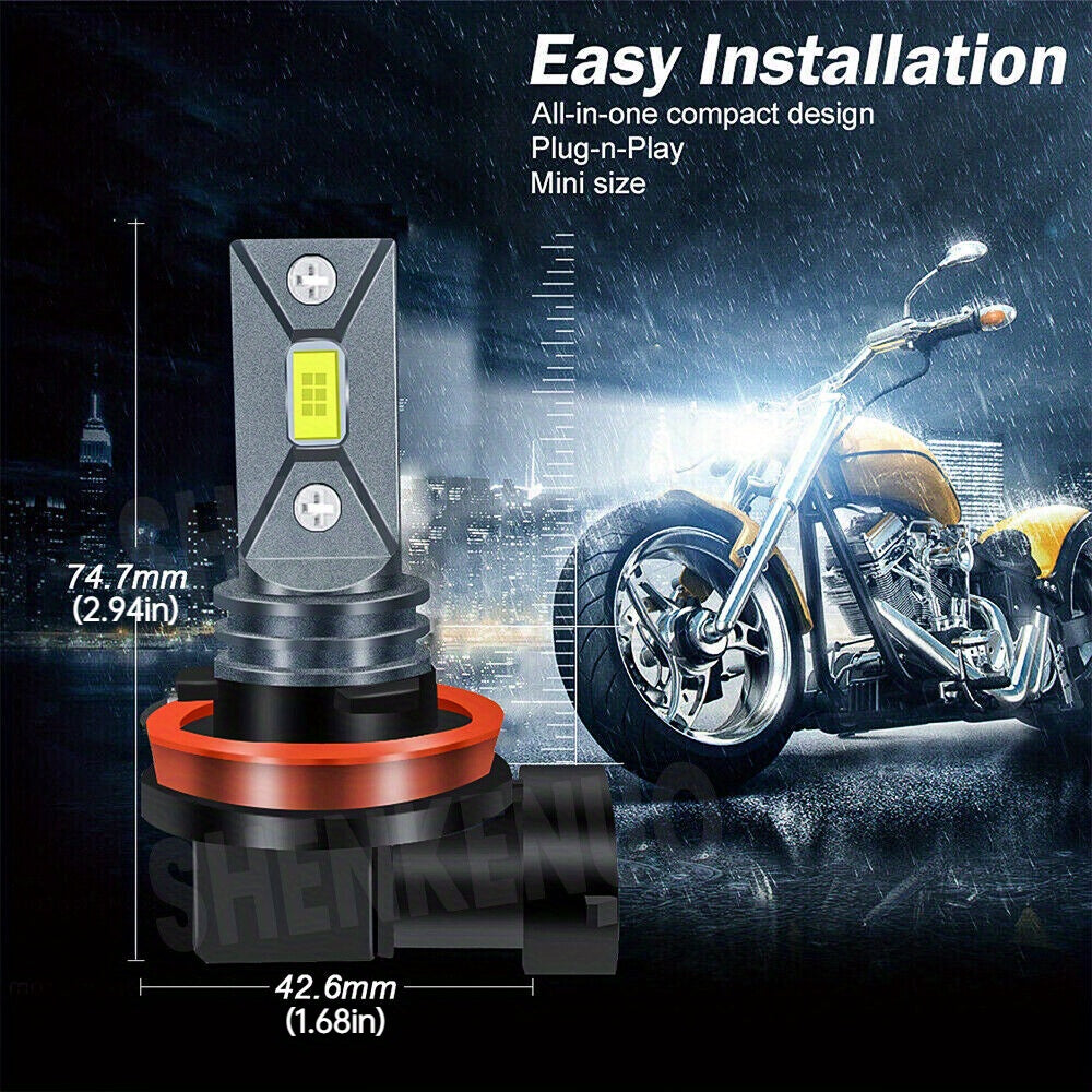 2-Pack H11 LED Headlights Super Bright Bulb Set 6000K White Light 8000LM High/Low Beam, No Battery Included