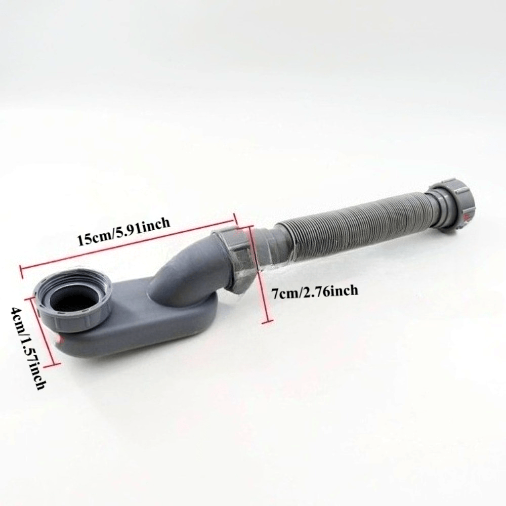 1 Set Bathtub Shower Drain Pipe - Telescopic Odor-Proof Drain Hose 2-Piece Set: 1 Gray 1-1/2" Drain Pipe + 1 Blue Teflon Tape, for Bathroom