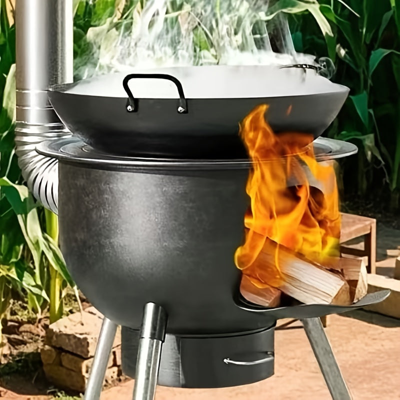 Iron Art Outdoor Integrated Wood Burning Stove, Rural Home Wood Stove, Outdoor Thickened Portable Stove, Smokeless Pot Stove, Cooktop Stove/