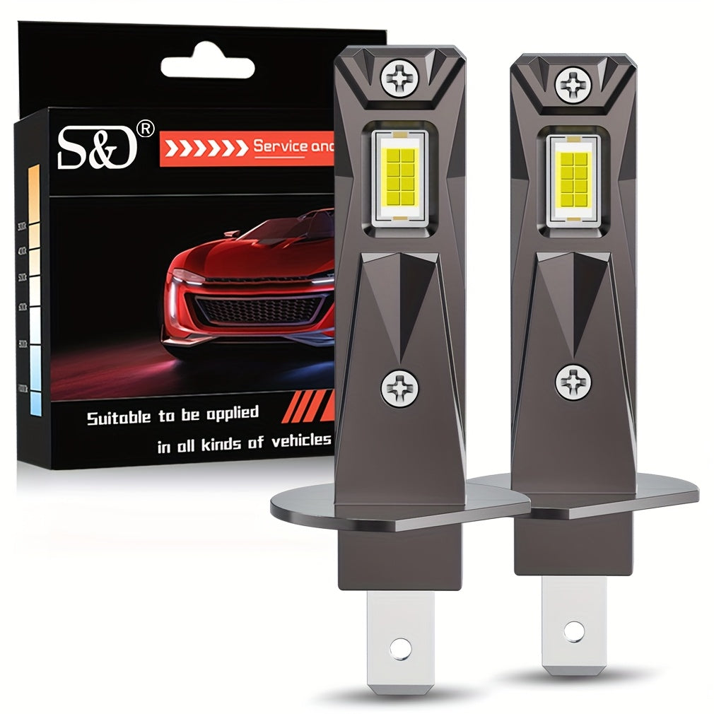 S&D 2Pcs H1 LED Headlight Bulbs Latest Mini Size Fanless No Adapter Needed 12V 6500K 20000LM Plug-and-Play 1:1 White Fog Light Super Bright Canbus