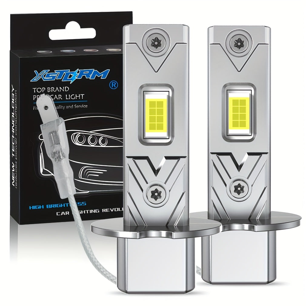 XSTORM 2Pcs 12000 Lumens H1 H3 LED Car Headlights Mini H1 LED Fog Light 30W CSP Headlight Fanless Daytime Running Light 12V 6500K White Light