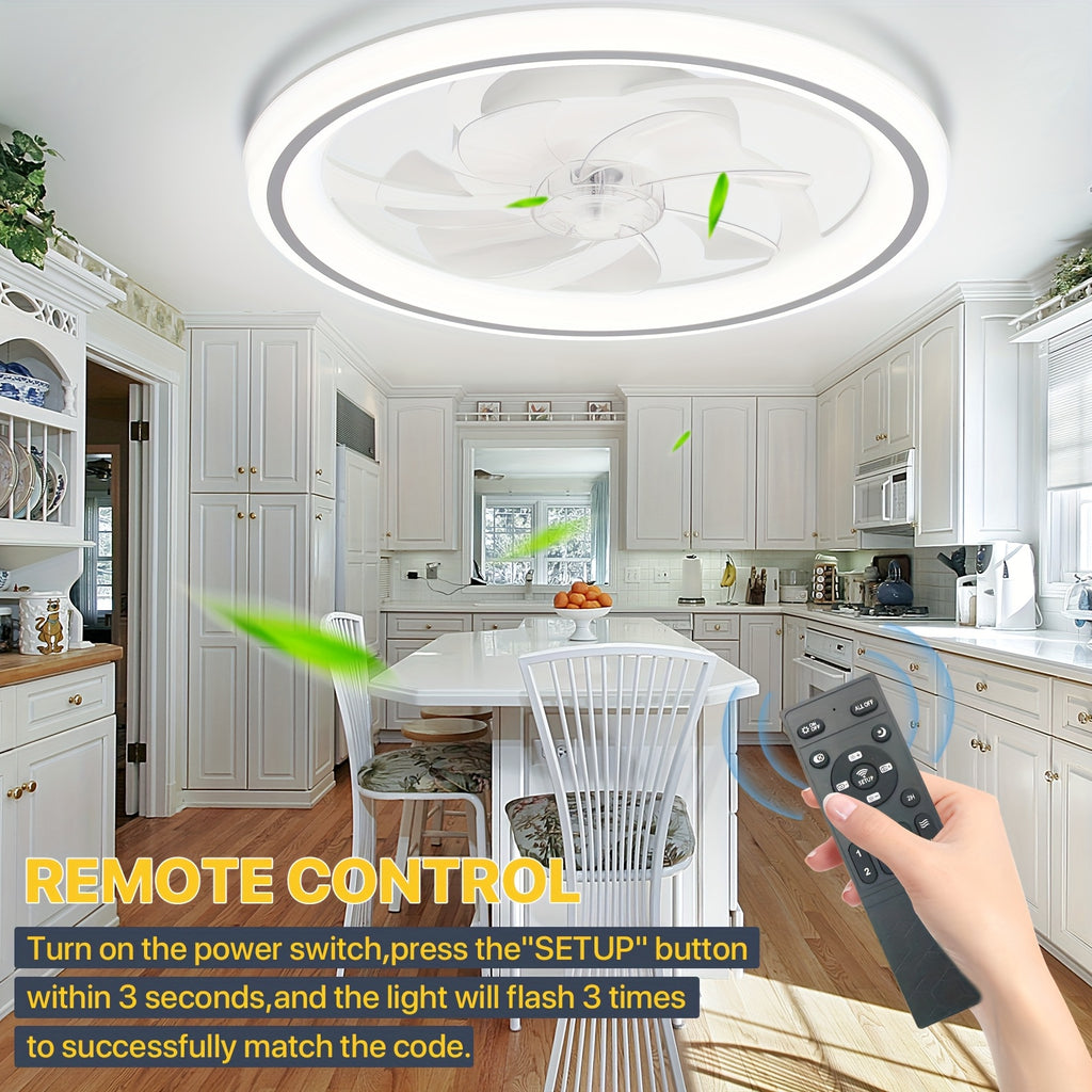 20 Inch Modern Dimmable LED Ceiling Fan Light, APP & Remote Control, 3 Color Temperatures, 6 Speed Levels, Flush Mount Design for Bedroom, Night Mode, Timer Function, Wireless Control, Polished Finish, Bedroom Ceiling Fan, Modern Lighting