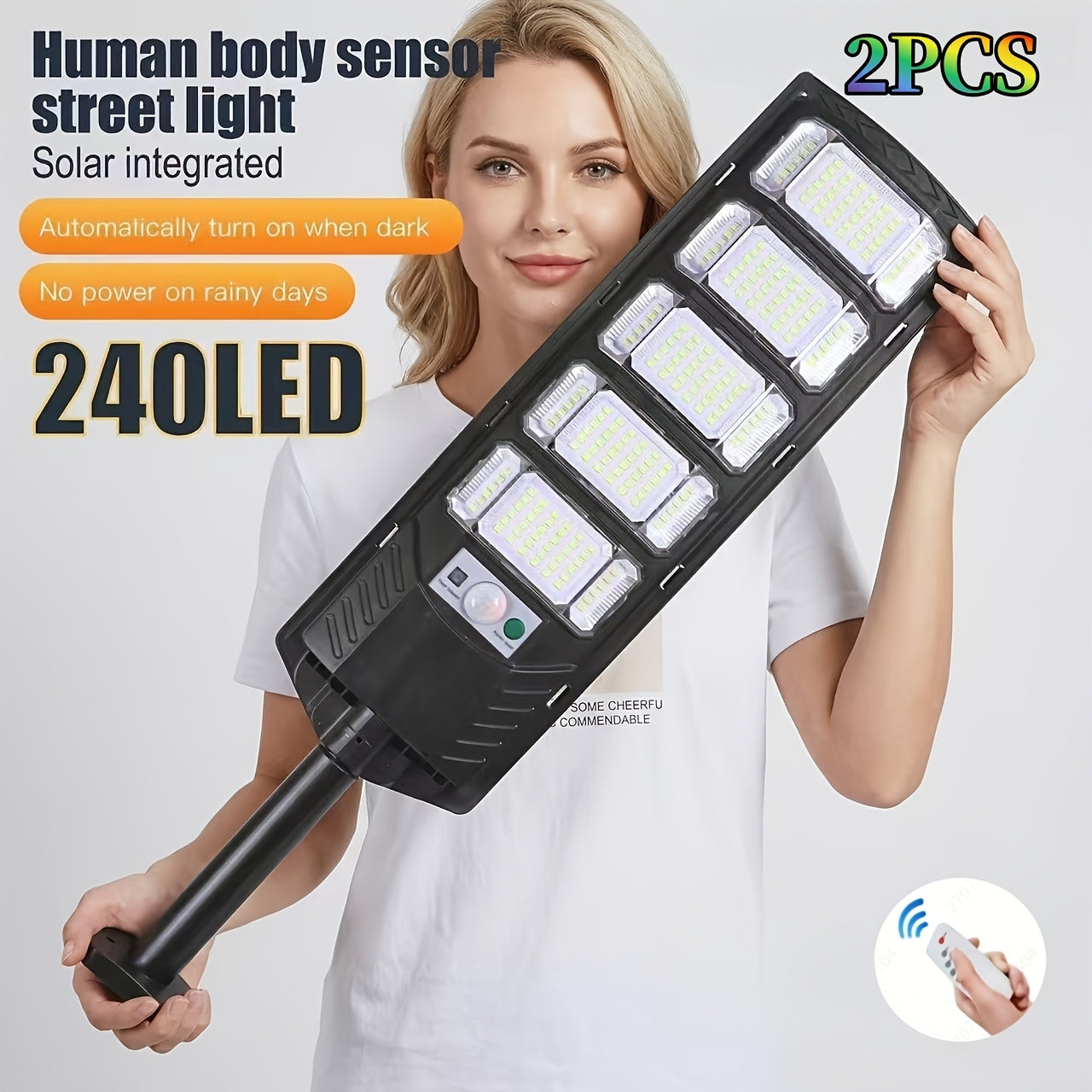 2 Pack Outdoor Solar Light, Home Backyard Dusk-to-Dawn Floodlight, with Wide Angle Motion Sensor, Remote Control, Solar Wall Light, Perfect for Commercial Courtyards, Gardens, Villas, Shop Entrances, Plazas, Sports Fields