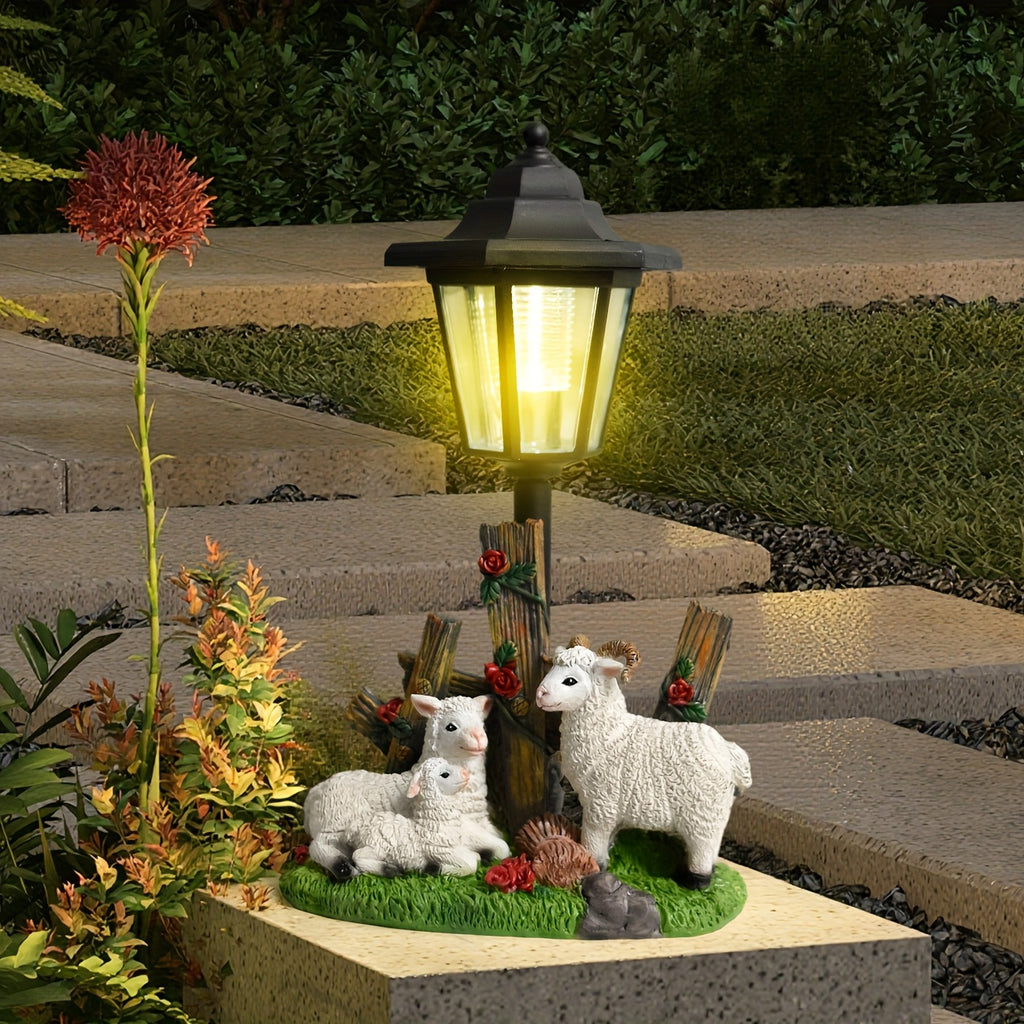 OTDECOR 1-Piece Solar Sheep Family of Three Outdoor Statue Light, IPX4 Solar Sheep Family of Three Decoration, Suitable for Outdoor Courtyard Decoration, Lawn Decoration, Garden Decoration, Path Decoration