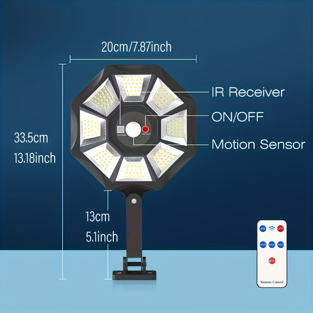 Commercial Street Solar Street Light, 168LED, Searchlight with Motion Sensor, Solar Light for Commercial Area Lighting Suitable for Courtyard, Warehouse, Exterior Wall