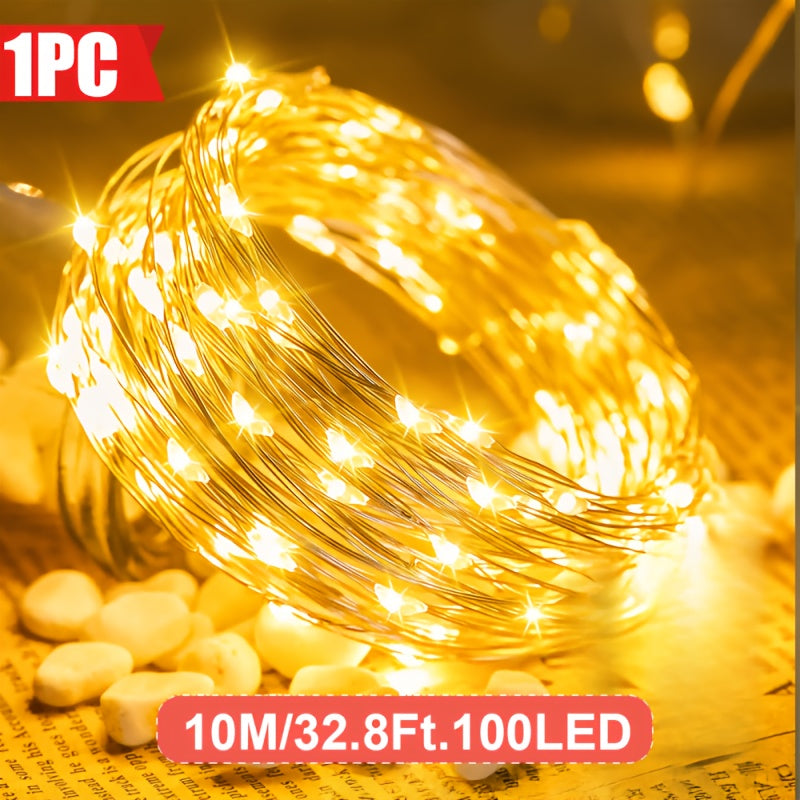 USB铜线灯串，100/50/30/10LED，仙女灯串，用于婚礼、派对、返校、卧室、春季装饰、生日装饰，是圣诞节、情人节、感恩节的最佳选择，室内灯串