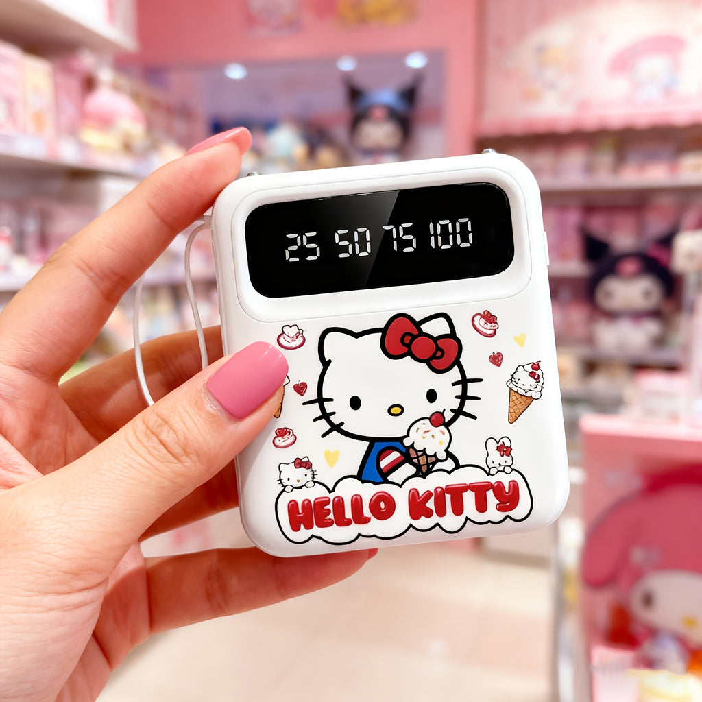Sanrio Hello Kitty Mini Cute Multifunctional Power Bank, Cartoon Pattern Rechargeable Portable Mobile Phone Charger, Built-in 4 Cables, Ultra-bright LED Lights, for Outdoor Travel & Commuting, for iPhone/Android Universal Mobile Power Bank