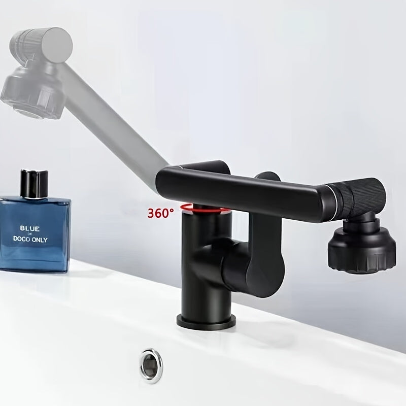 1pc Modern Matte Black Stainless Steel Faucet - 360° Swivel Dual-Mode Spray, Single Hole Mount, for Bathroom & Kitchen Sink, Ceramic Cartridge, Robotic Arm Faucet, Bathroom Basin Mixer