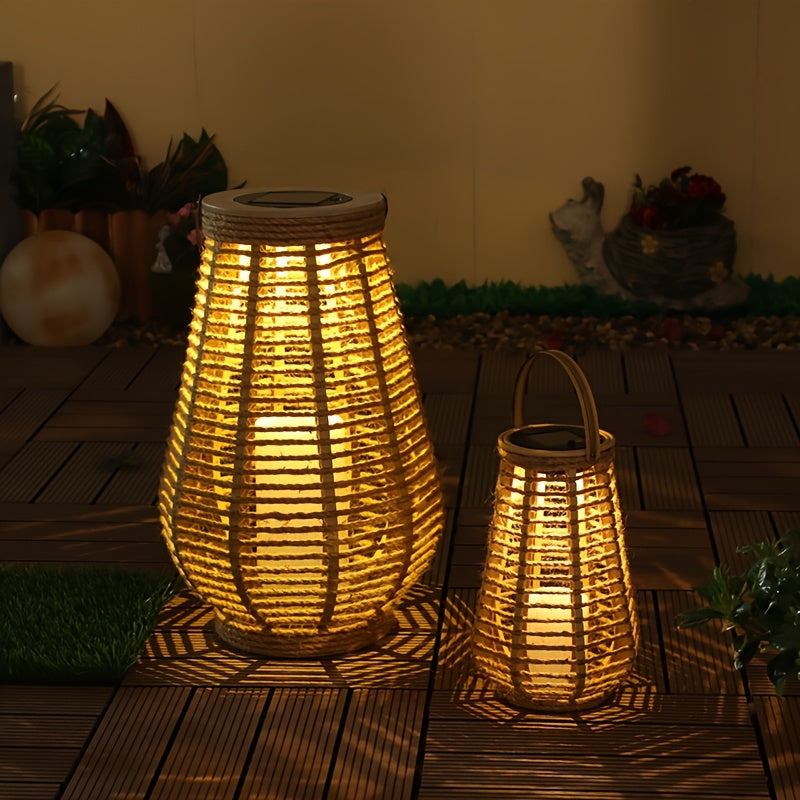One-Piece Handwoven Jute Rope Solar Ambient Light Outdoor LED Decorative Lantern No Installation No Wiring Portable Handheld Lamp Suitable for Garden Courtyard Decoration