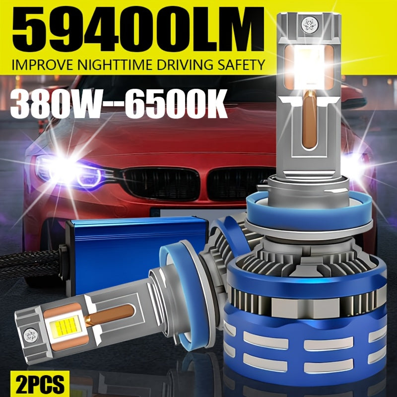 2-Pack H11 Car LED Headlights, H4 LED Headlights, 59400 Lumens, 6500K White Light, Compatible with H4/9003/HB2, 9005/HB3, 9006/HB4, 9012, H11/H9/H8/H7/H18, H1-QY024 Models, CSP Chip, Supports CAN Bus Error-Free Mode