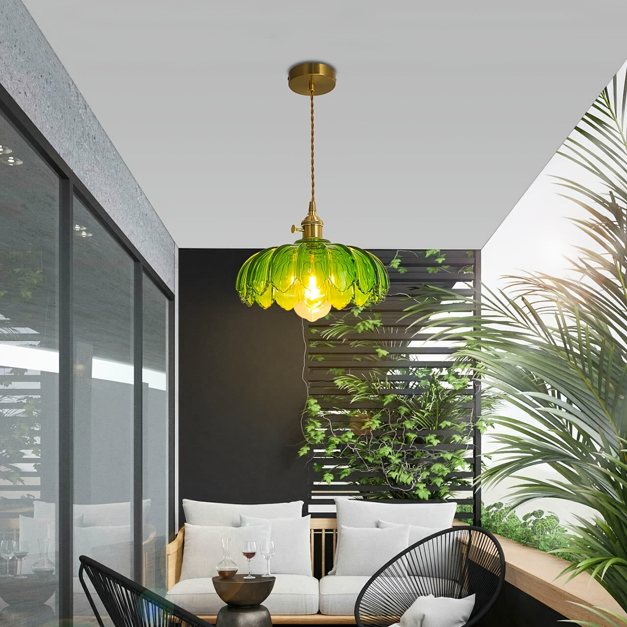 Vintage Pendant Light - Hanging Light Green Glass Pendant Light W260*H1500 Adjustable, Small Green Pendant Light Suitable for Bedroom, Hotel, Restaurant, Kitchen and Hallway (Bulb Not Included) New Year/Valentine's Day