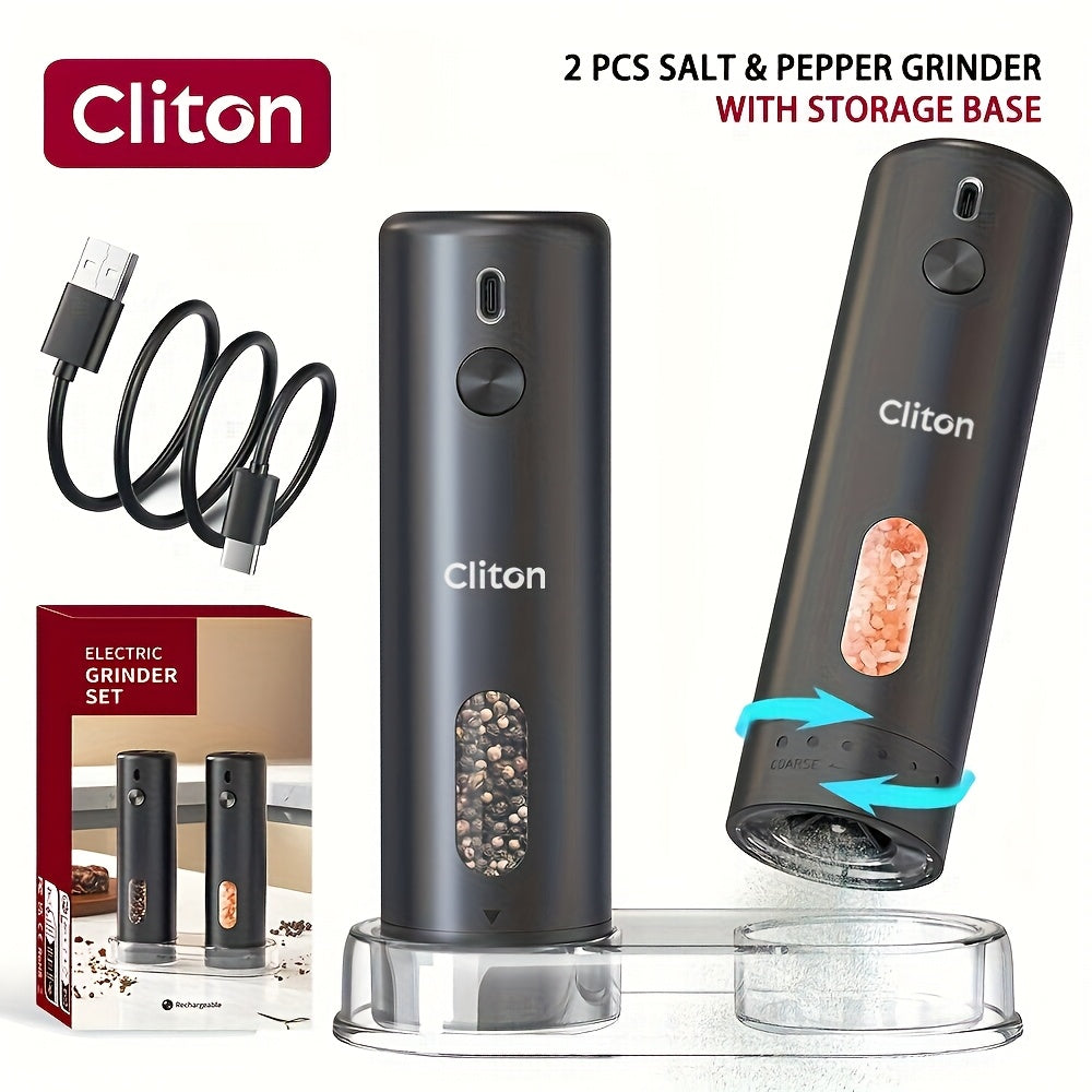 Electric Pepper Grinder Rechargeable – Automatic Salt & Pepper Grinder Set with 3.72oz Container, Exterior Adjustable Coarseness, White LED Light & One-Hand Operation – Perfect for Kitchen, Outdoor, BBQ & Gift Giving
