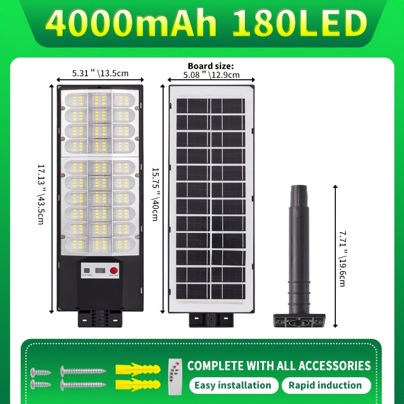 3D Curved Screen Integrated High-Brightness Solar Street Light, PIR Motion Sensor with Remote Control IP65 Street Light, Perfect for Parking Lots, Street Lighting, Courtyards, Gardens, Villas, Outdoor Solar Light