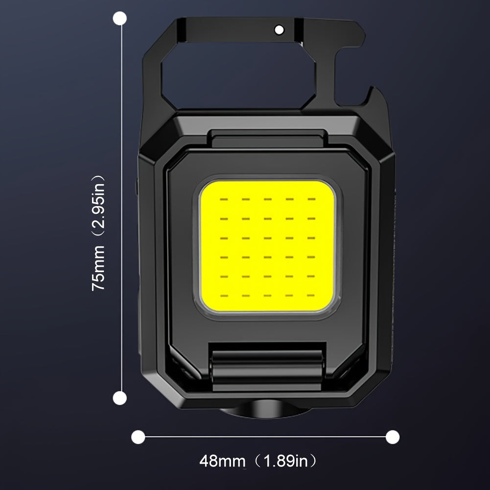 Mini LED Flashlight Keychain Light, Dual COB Lighting, USB Rechargeable Work Light, Magnetic Design, Built-in Battery, Portable Fishing Emergency Lamp